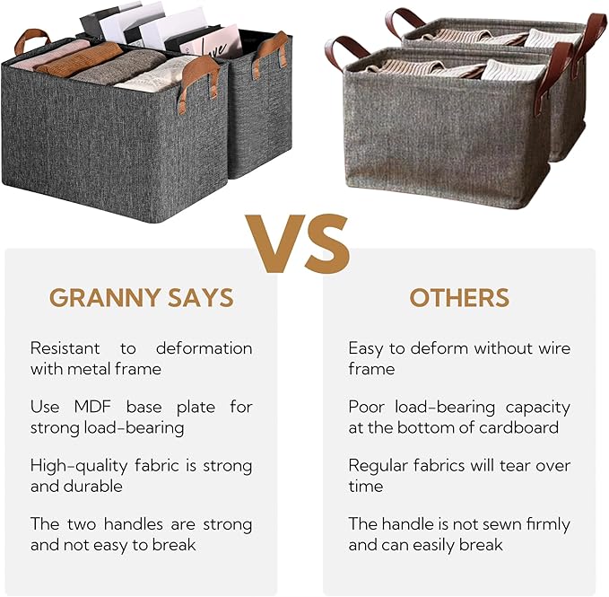 GRANNY SAYS Storage Baskets for Shelves, Closet Organizer Bins, Clothes Storage Bins with Metal Frame, Extra Large Baskets for Organizing and Storage, Collapsible, Dark Gray, 2-Pack-NeatNest