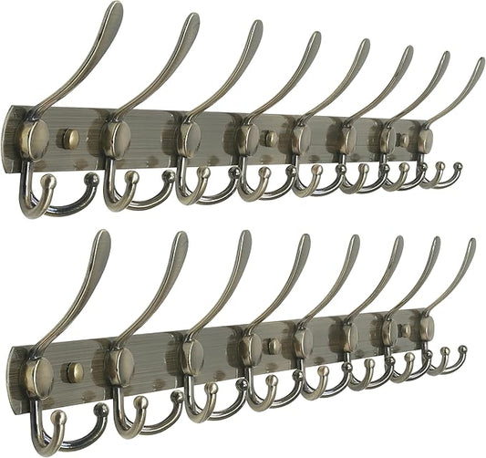 Dseap Coat Rack Wall Mount - 29.5” Long 8-Tri-Hooks Heavy Duty Coat Hanger Rail Wall Hooks for Hanging Coats Hats Clothing Clothes Purse Mudroom Entryway, Bronze, Pack of 2-NeatNest