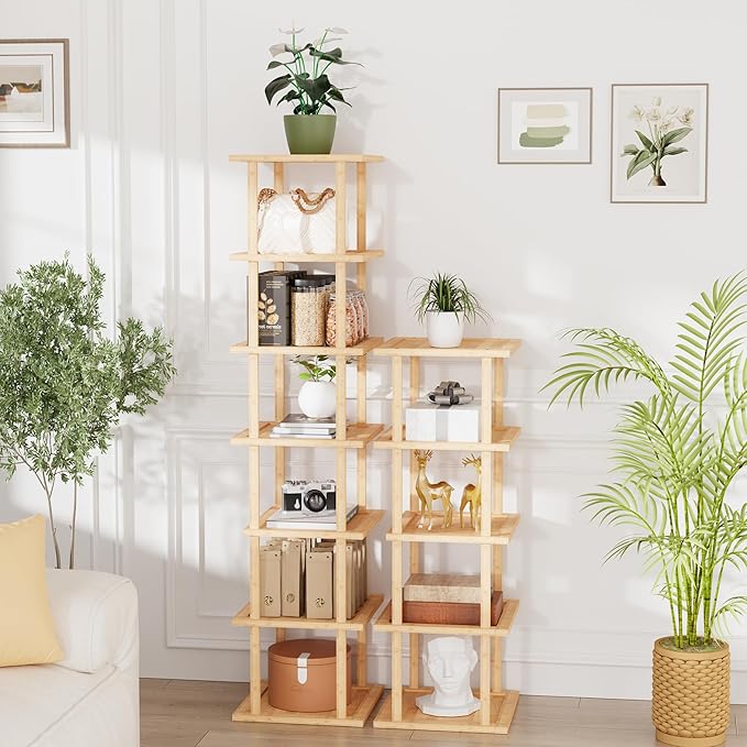 Vertical Tall Shoe Rack Organizer for Entryway -12 Tier Free Standing Slim Narrow Bamboo Wood Corner Stackable Shoe Boots Storage Stand Small Spaces for Closet Garage Cloakroom Living Room (Nature)-NeatNest