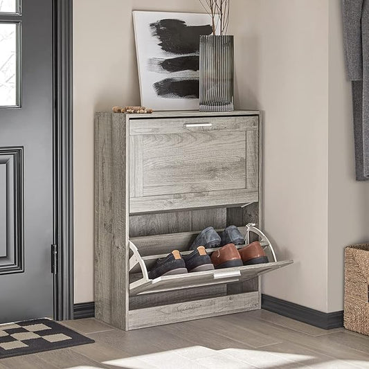 Haotian Slim Shoe Cabinet, Small Shoe Rack Entryway, Shoe Storage Organizer Entrance Hallway, Grey, FSR137-HG-NeatNest