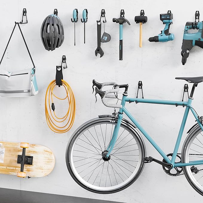 BONTEC Heavy Duty Garage Hooks, Anti-Slip Coated Black Steel with Strong Load Capacity, Multi-Sized U and J Hooks, Easy Wall Mount for Garage, Garden, Workshop (Black, 16 Pack)-NeatNest