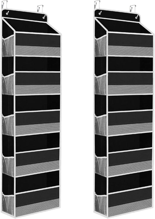 2 Pack Over The Door Organizer, Hanging Storage Organizer with Clear Window, 40lb Ultra Sturdy Large Capacity Room Organizer for Pantry Laundry Bathroom Nursery Closet (Black)-NeatNest