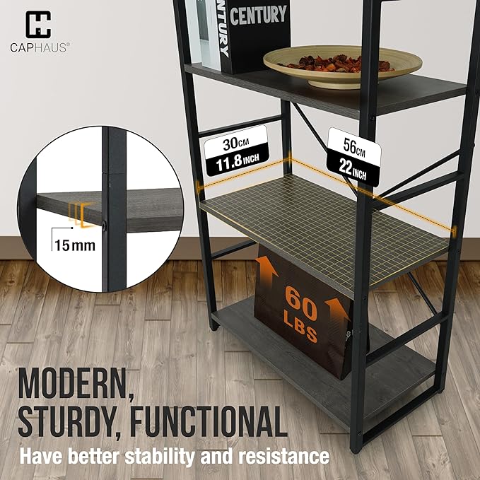 CAPHAUS 3 Tier Small Bookshelf, 24 Inch Width Free Standing Shelf, Bookcase Shelf Storage Organizer, Industrial Book Shelves for Home Office, Living Room, Dark Grey Shelves & Metal Frame-NeatNest