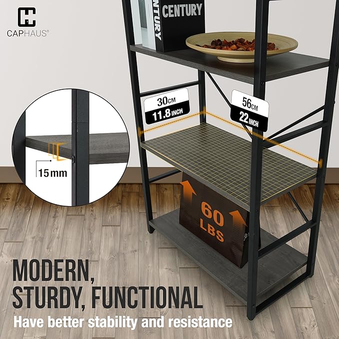 CAPHAUS 6 Tier Bookshelf, 24 Inch Width Free Standing Shelf, Bookcase Shelf Storage Organizer, Industrial Book Shelves for Home Office, Living Room, Kitchen, Dark Grey Vintage Shelves & Metal Frame-NeatNest