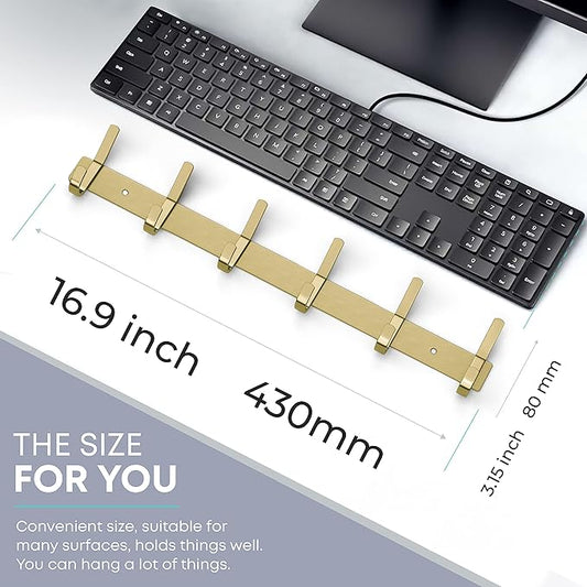 Brushed Gold Wall Mounted Coat Rack – 17 Inch Stainless Steel Rail with 6 Double Coat Hooks for Entryway, Bathroom, Bedroom, Kitchen – Modern Gold Hook Rack for Coats, Hats, Towels-NeatNest