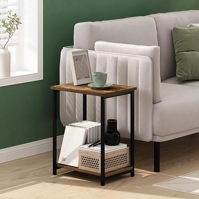 Furinno Simplistic Metal Frame End Table, 1-Pack, Amber Pine-NeatNest