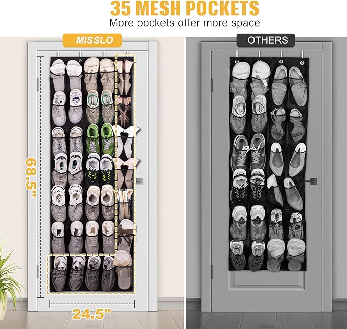 MISSLO 35 Large Pockets Over the Door Shoe Rack for Door Sturdy Oxford Over the Door Shoe Organizer Closet Hanging Shoe Holder Hanger-NeatNest