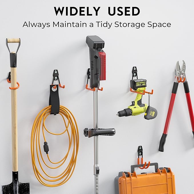 BONTEC Heavy Duty Garage Hooks, Anti-Slip Coated Black Steel with Strong Load Capacity, Multi-Sized U and J Hooks, Easy Wall Mount for Garage, Garden, Workshop (Orange, 18 Pack)-NeatNest