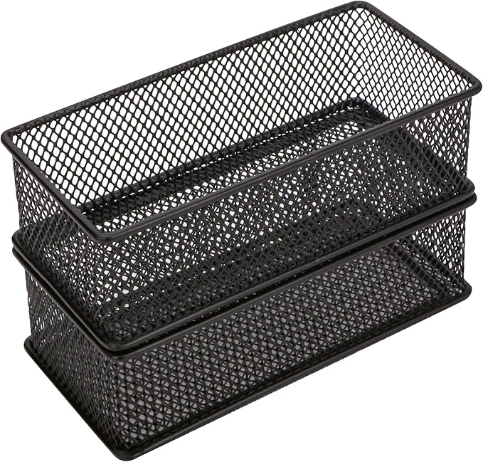 Annova Mesh Drawer Cabinet and Shelf Organizer Bins Storage Basket School Office Supply Holder Tray- Set of 2 (Black, 3x6x2 Inch)-NeatNest