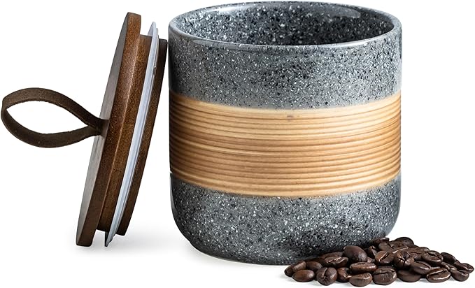 Ceramic Jar with Lid Airtight, Coffee Container Kitchen Food Storage Jars for Spice Sugar Tea Bag, Stackable Decorative Jars for Countertop, Grey & 18oz-NeatNest