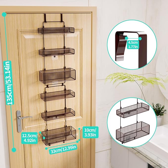 HapiRm Over Door Organizer Storage - Separable Door Organizer Hanging with 6 Metal Large Capacity Baskets for Bathroom Bedroom Kitchen Pantry Closet (Brown)