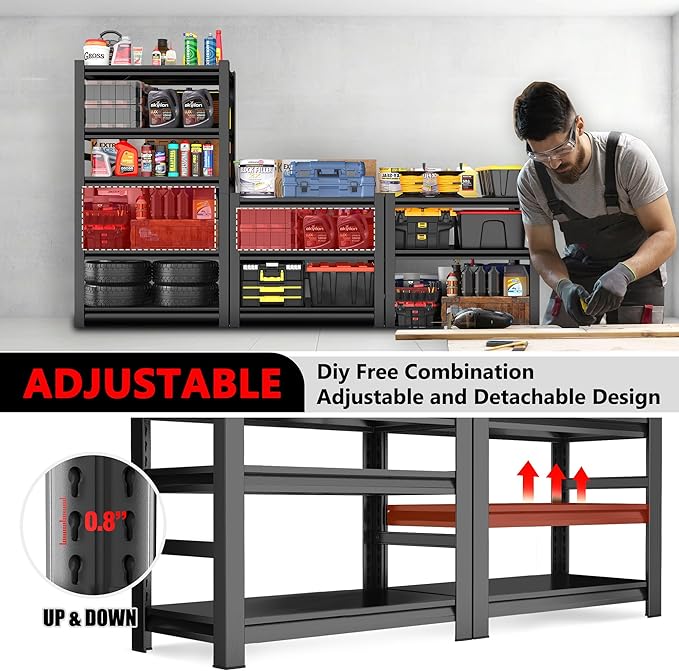 63" H Garage Shelving 3000LBS Heavy Duty Steel Shelving Units, Adjustable 5 Tier Metal Industrial Garage Storage Shelves for Kitchen,Utility Room and Basement, 31.5''Wx15.87''Dx63''H, Black