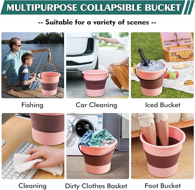 Collapsible Bucket 4.5 Gallon/17L Large Plastic Household Cleaning Mop Buckets Foldable Water Bucket for Car Wash Fishing Camping Beach (Pink-Large)-NeatNest