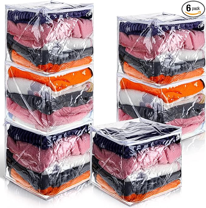 6 Packs Clear Zippered Storage Bags Sweater Moth Bags Plastic Storage for Blankets Clothes Bed Sheet Organizer with Zipper for Closet Linen Sweater Bed Sheet Clothes Pillow(12 x 12 x 12 Inch)
