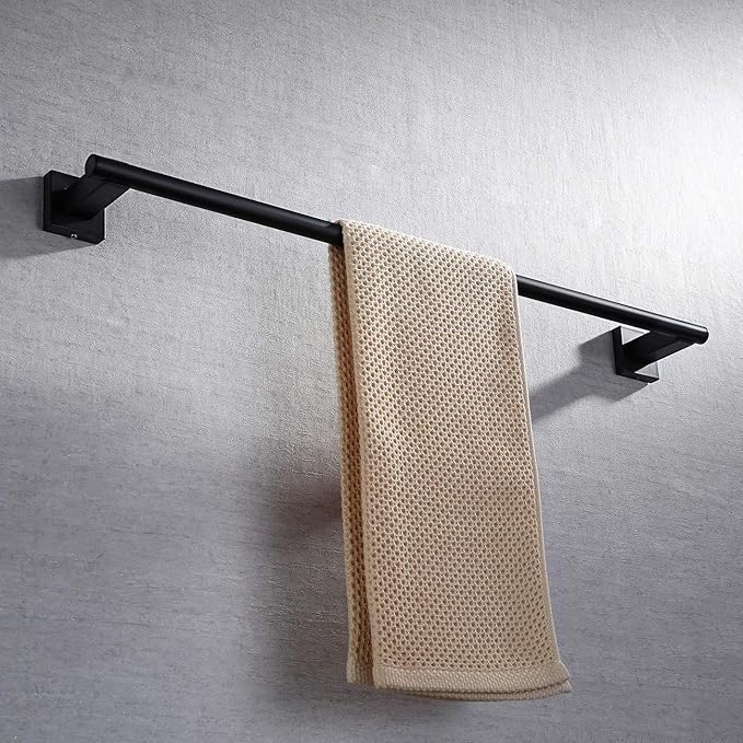 Miyili Matte Black Single Towel Bar 24-Inch Bathroom Stainless Steel Towel Rack Bath Towel Hanger Wall Mount