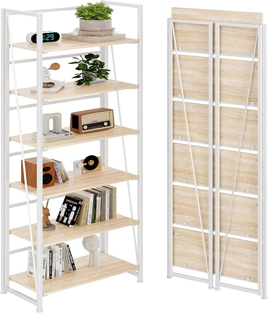 BHG Vintage Multifunctional Folding Bookshelf, No-Assembly Plant Stand Storage Rack Shelves for Home Office-NeatNest