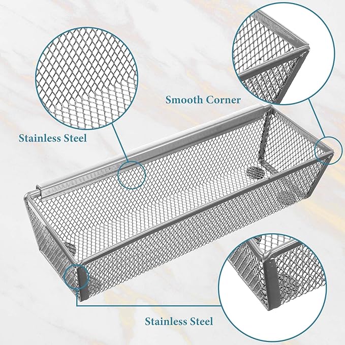 6 Pcs Mesh Silverware Drawer Organizer, Metal Drawer Organizer for Kitchen, Small Utensil Drawers Organizers with Interlocking Arm for Flatware, Knives, Spoons,Cosmetic (Silver 9 * 3 * 2 inch)-NeatNest
