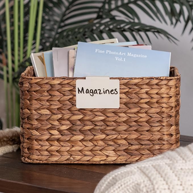 Hygge & Sage: Metal Non-Slip Basket Labels Clip On for Storage Bins, or Wire Racks | Includes 8 Labels, 8 Non-Slip Pads, and 1 Free Marker (Cream)