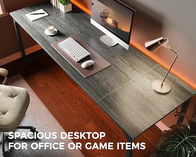 Huuger Computer Desk, 80 Inch Office Desk, Gaming Desk with Storage, Writing Desk Work Desk for Home Office, Study, Long Simple Desk, Large Legroom, Metal Frame, Grey-NeatNest