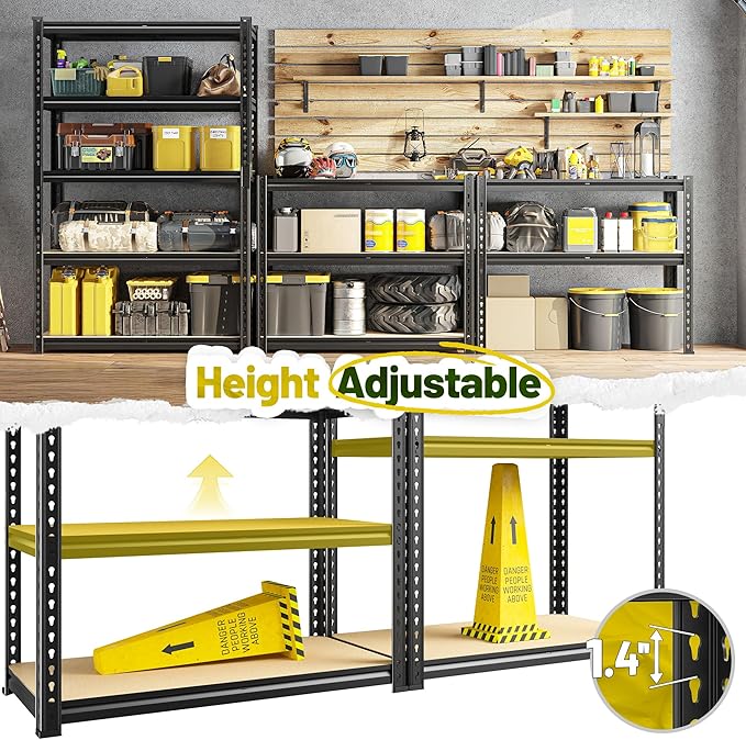 63" H Garage Shelving 31.5" W Storage Shelves Adjustable 2000LBS Metal Shelving Heavy Duty Garage Shelves for Pantry Kitchen Closet Basement Warehouse