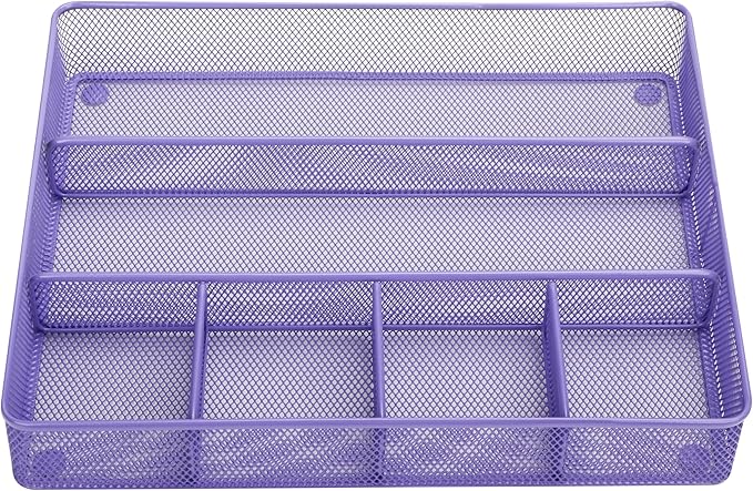 Annova Desk Top Organizer Tray for Office Organization - Metal Mesh - Storage Tray with Dividers for Pens, Desktop Accessories, Bathroom, Kitchen, Makeup and Office Supplies (Large, Purple)-NeatNest