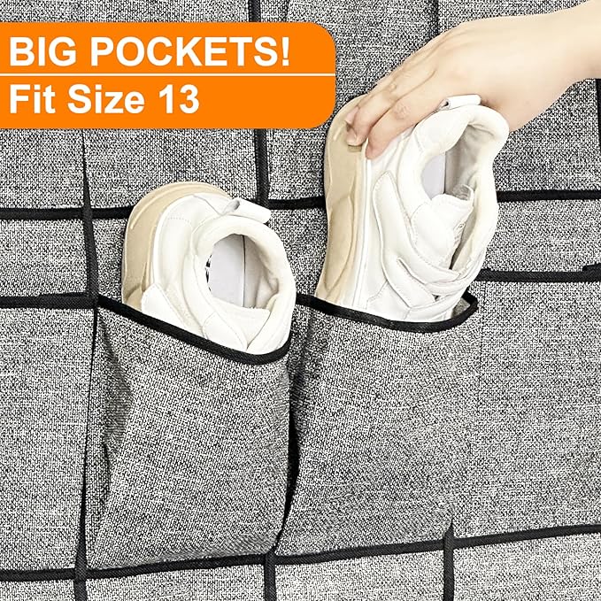 Over the Door Shoe Organizer, Hanging Shoe Rack Storage Holder with 24 Large Pockets for Closet Door, Men Women Kids Shoes, Cruise (Black)-NeatNest