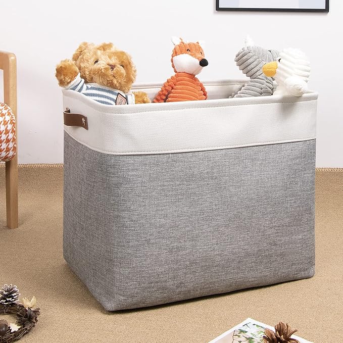 DULLEMELO Large Storage Baskets with Handles, Fabric Storage Bins for Organizing Clothes Toys Books, Canvas Storage Bin for Office Bedroom Closet Nursery Laundry Storage (White&Gray)-NeatNest