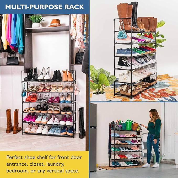 Sundaze Shoe Rack - 6 Tier Shoe Rack for Front Door Entrance, Sturdy Tall Shoe Organizer for Closet, Bedroom, Entryway, Garage, Non Woven Fabric Shelf, Black, Holds Up to 30 Pairs-NeatNest