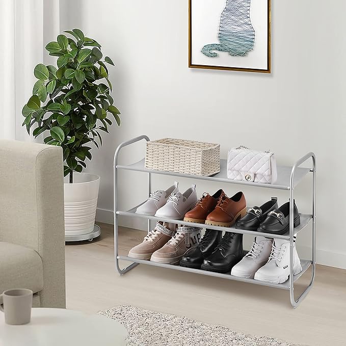 MAX Houser 3-Tier Shoe Rack, Fabric Shoe Shelf for Closet Bedroom Entryway (Light Gray)-NeatNest