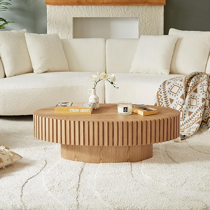 KEVINSPACE Coffee Table Oval 43.7" Wood Coffee Table for Living Room Farmhouse CoffeeTable Mid-Century CoffeeTable Modern Sofa SideTable Home Furniture Small Space Office Apartment Wood