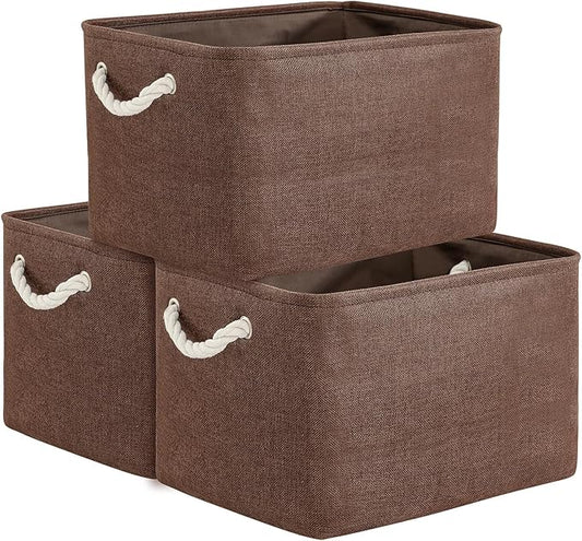 TheWarmHome Organization and Storage Basket for Shelves - 3 Pack 16x12x12 inch Fabric Storage Cubes, Cube Storage Bin for Organizing Closet Cloth Organizer Gift Toy (White & Brown)-NeatNest