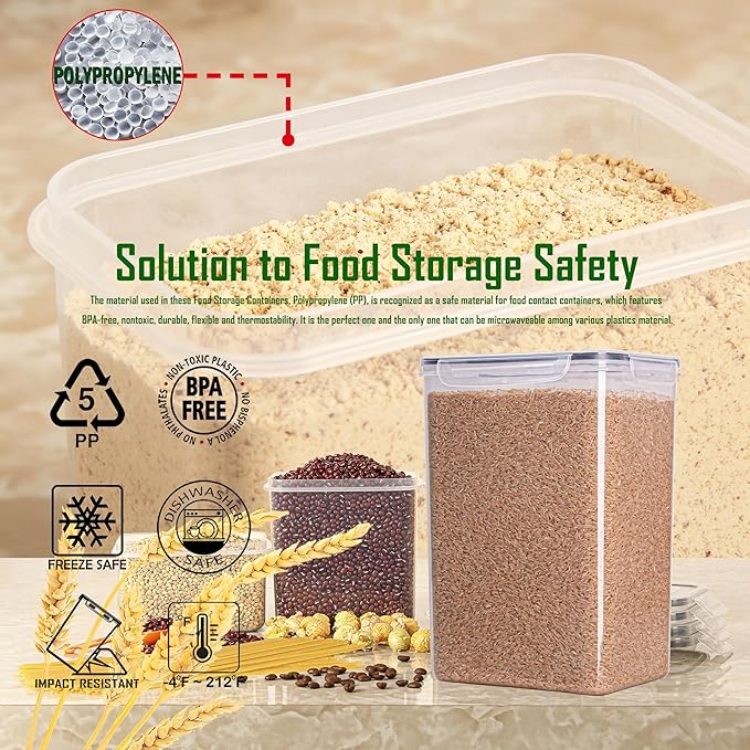 [10PC] (9.5L+2.8L+2.0L+1.4L+0.8L)*2 Airtight Food Storage Containers with Lids, Kitchen Pantry Organizers and Storage for Flour Sugar Spaghetti Cereal & Baking Supplies, Clear BPA Free Food Canisters