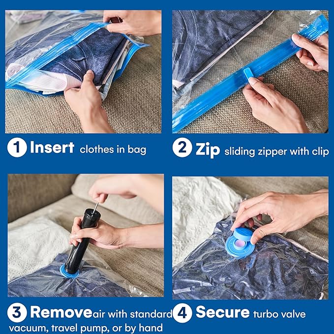 12 Pack Variety Vacuum Storage Bags for Comforters, Blankets & Clothes – Vacuum Sealed Compression Bags with Hand Pump – Space Saver Storage Bags for Bedding, Moving, Travel & Organization (6S & 6L)-NeatNest