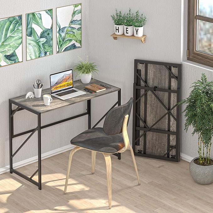 Elephance Folding Desk Writing Computer Desk for Home Office, No-Assembly Study Office Desk Foldable Table for Small Spaces-NeatNest