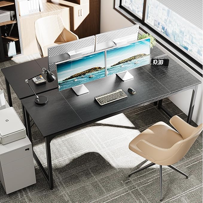 Huuger Computer Desk, 70 Inch Office Desk, Gaming Desk with Storage, Writing Desk Work Desk for Home Office, Study, Long Simple Desk, Large Legroom, Metal Frame, Black-NeatNest
