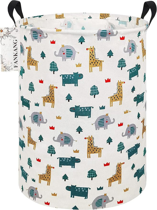 FANKANG Storage Basket, Nursery Hamper Canvas Laundry Basket Foldable with Waterproof PE Coating Large Storage Baskets for Kids Boys and Girls, Office, Bedroom, Clothes,Toys（Froest animals）
