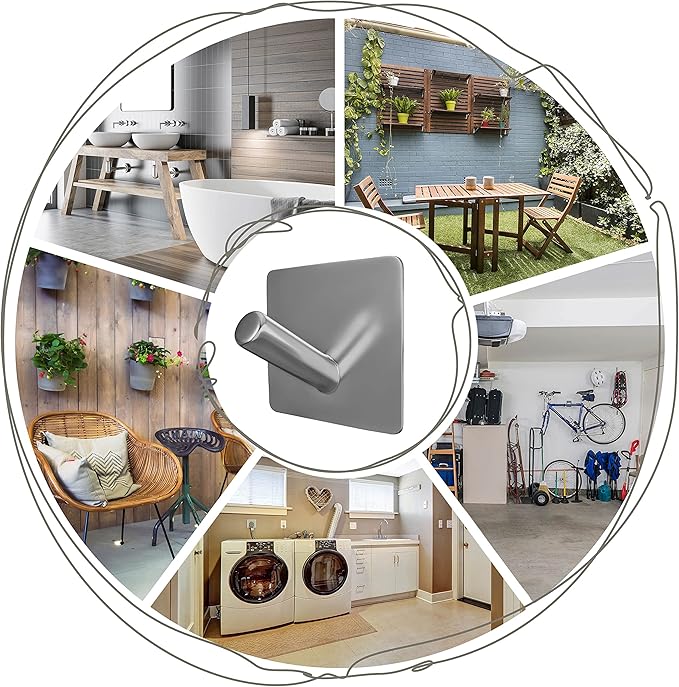 Brushed Nickel Self Adhesive Towel Hooks for Bathroom Wall Door Mounted - SUS304 Stainless Steel Strong Strips Stick on 3M Wall Hooks for Hanging Coat, Hat, Bag, Key, Jacket – 8 Pack-NeatNest