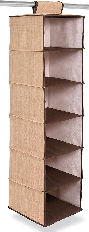 Internet's Best Hanging Closet Organizer - 6 Shelf - Clothing Sweaters Shoes Accessories Storage - Brown - College Dorm Kids Room Essential - Beige-NeatNest