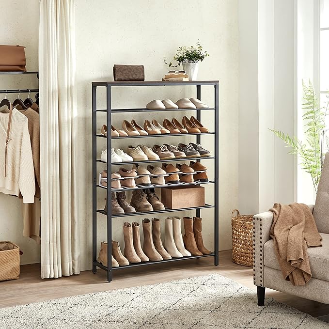 VASAGLE 8 Tier Shoe Rack, Shoe Organizer for Closet, Entryway, 32-40 Pairs of Shoes, Large Shoe Rack Organizer with 7 Metal Mesh Shelves, 11.8 x 39.4 x 59.8 Inches, Rustic Brown and Black ULBS012B01-NeatNest