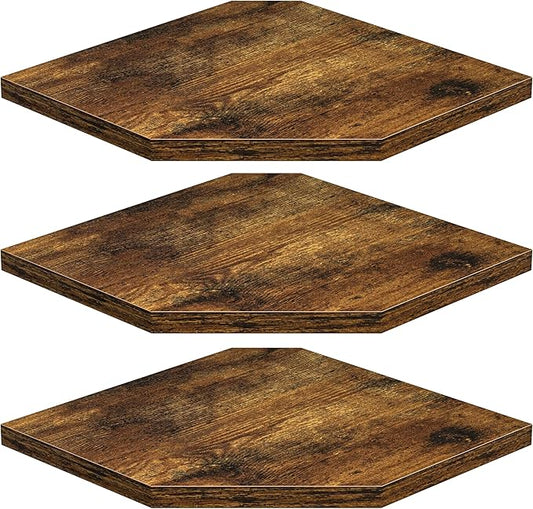 Corner Shelf Wall Mount, Floating Corner Shelves, Set of 3 Corner Wall Shelf Organizer, Rustic Wood Wall Storage Display Shelves for Living Room Bedroom Bathroom Kitchen, Rustic Brown-NeatNest