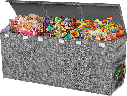 Extra Large Toy Box, Collapsible Sturdy Kids Toy Chest for Boys, Girls, 40"x14"x16" Storage Organizer Toddler Storage Bins with Lids, Toybox Basket for Living Room, Bedroom, Nursery, Gray