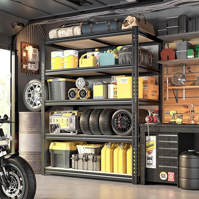 72" H Garage Shelving, 5 Tier Storage Shelves Load 2500 lbs, Adjustable Garage Shelves, Metal Shelving Unit for Warehouse, Basement, Pantry, 40" Wx 16" D x 72" H, Black-NeatNest