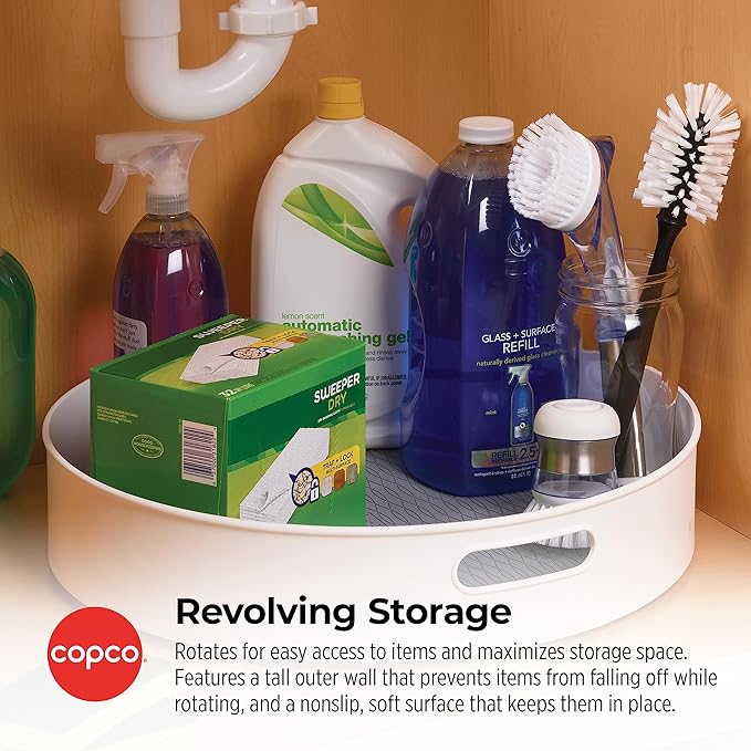 Copco Under-Sink Pantry and Cabinet Organizer, 18-Inch, Revolving Storage Solution, White and Gray-NeatNest