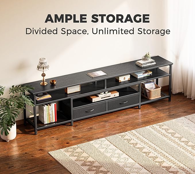 Huuger TV Stand for 75 80 Inch TV, Entertainment Center with Power Outlets and LED Lights, 70.9 Inch TV Console for Living Room, Media Console with Drawers and Shelves, Black-NeatNest