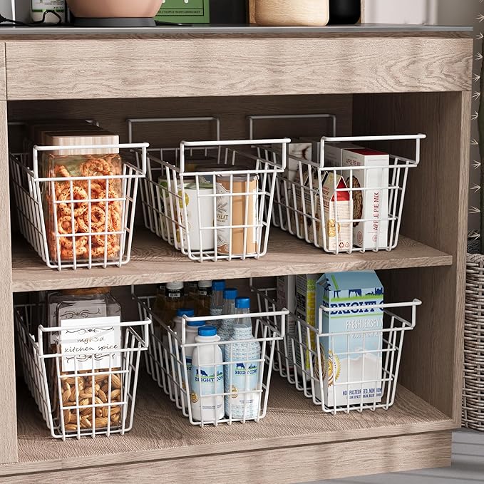 17.5 Inch Metal Wire Freezer Bins - 2Pack Deep Freezer Organizer with Hanging Handles, Freezer Baskets