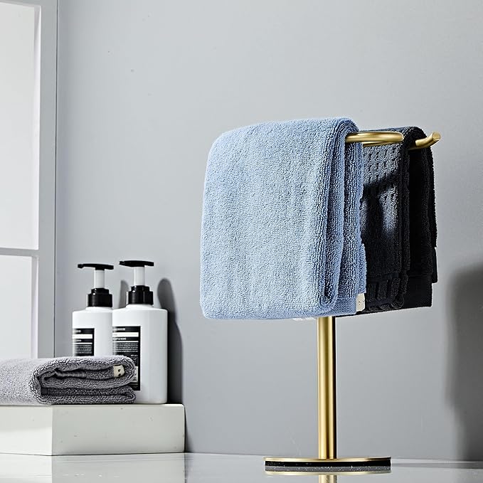 Brusehd Light Gold Hand Towel Holder Stand, Free-Standing Towel Rack, SUS304 Stainless Steel Towel Bar Rack Stand, Tower Bar for Bathroom Kitchen Vanity Countertop…-NeatNest