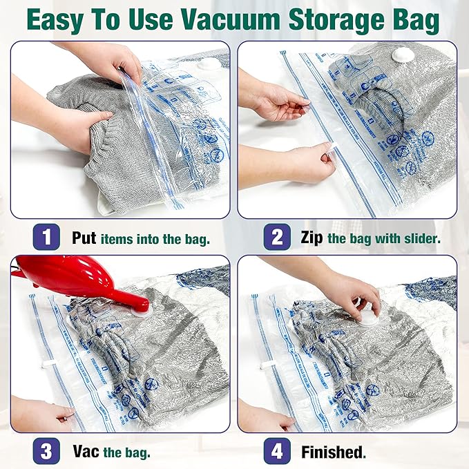 Vacuum Storage Bags, 10 Medium Space Saver Vacuum Seal Bags, Space Bags, Vacuum Sealer Bags for Clothes with Travel Hand Pump (10M)-NeatNest