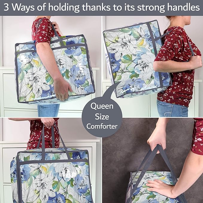 Clear Vinyl Zippered Storage Bags (3-Pack) 40L Sturdy Storage Bags for Sweaters, Blankets, Comforters, Bedding Sets and Much More! (Gray, 18x15x9)-NeatNest