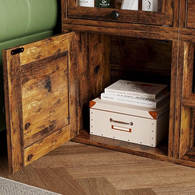 FUSUNBAO Magic DIY Cube Storage Organizer Stackable Cubes for Home Books Clothes Toy-Modular Cubby Storage System-Office Cubical-Bookcase Closet (Antique Brown, Door Cube)-NeatNest