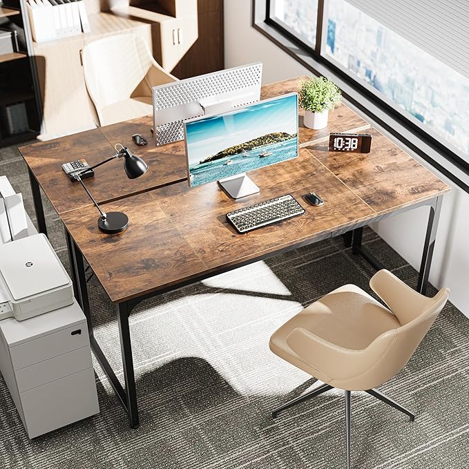 Huuger Computer Desk, 63 Inch Office Desk, Gaming Desk with Storage, Writing Desk Work Desk for Home Office, Study, Modern Simple Desk, Large Legroom, Metal Frame, Rustic Brown-NeatNest